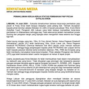 Pemakluman kerja-kerja status pembaikan paip pecah di pulau enoe