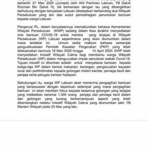 Labuan akan tetap diberi perhatian dalam pengurusan bantuan semasa penularan wabak covid19