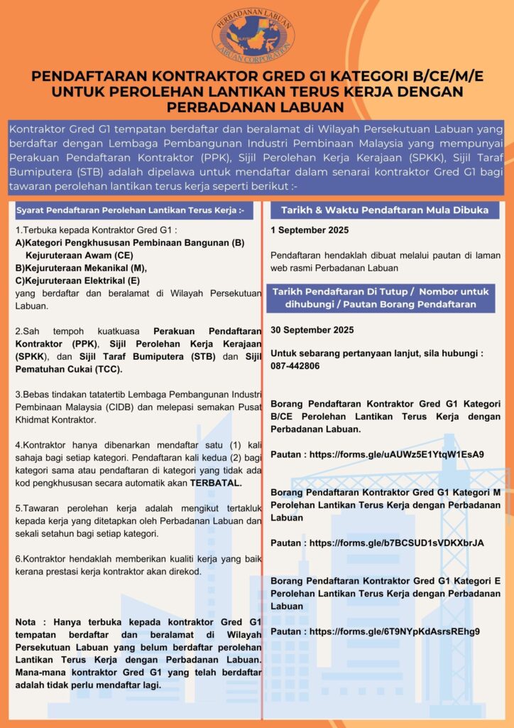 NOTIS IKLAN PENDAFTARAN KONTRAKTOR GRED G1